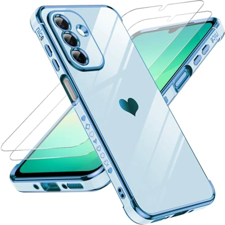 LeYi Handyhülle für Samsung Galaxy A26 5G, Cute Herz Muster, TPU Silikon, Stoßfest mit Schutzfolie, Kameraschutz, Kratzfest, Blau – Bild 1