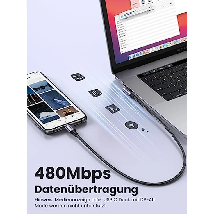 UGREEN 60W USB C Ladekabel auf USB C Winkel, PD 3.0 PPS, 90 Grad Stecker, kompatibel mit iPhone 16 Pro Max, Galaxy S24, Pixel 9, iPad Pro/Air 2024, 0.5m – Bild 4