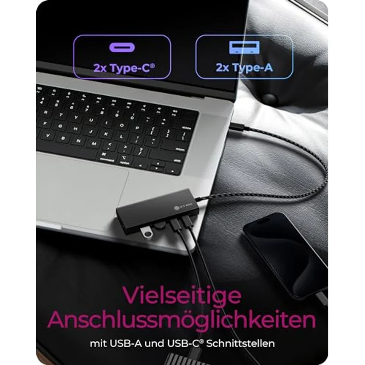 ICY BOX USB 3.2 Gen 2 HUB (10 Gbit/s), 4 x USB 3.2 (2 x USB-A & 2 x USB-C), 100 W Power Delivery, Aluminium, Silver - Preisvergleich – Bild 3