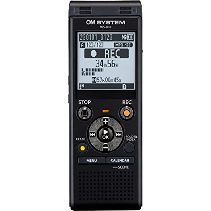 OM SYSTEM WS-883 hochwertiger digitaler Voice Rekorder mit integrierten Stereomikrofonen, Direkt-USB, Rauschunterdrückung, 8 GB interner Speicher, VCVA, schwarz