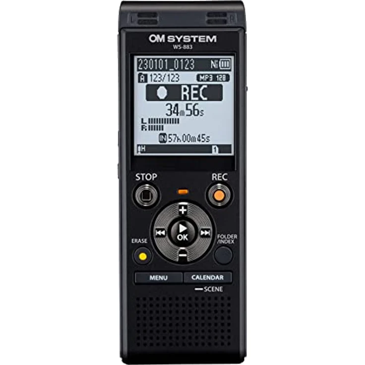 OM SYSTEM WS-883 hochwertiger digitaler Voice Rekorder mit integrierten Stereomikrofonen, Direkt-USB, Rauschunterdrückung, 8 GB interner Speicher, VCVA, schwarz – Bild 1