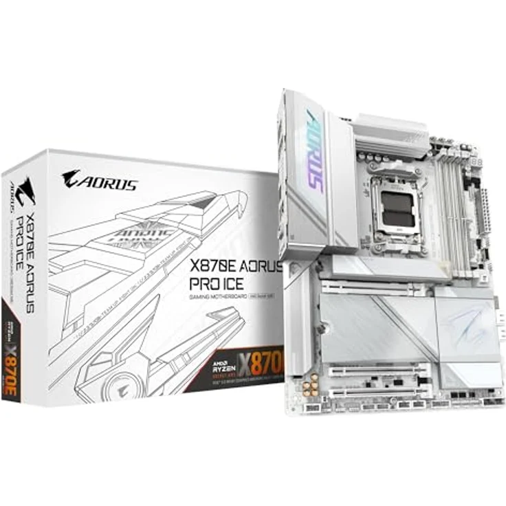 Gigabyte X870E AORUS PRO Ice-Mainboard - AMD Ryzen 9000 Unterstützung, 16+2+2 Phasen Digital-VRM, DDR5 bis 8000MHz, PCIe 5.0, Wi-Fi 7, USB 4 – Bild 1