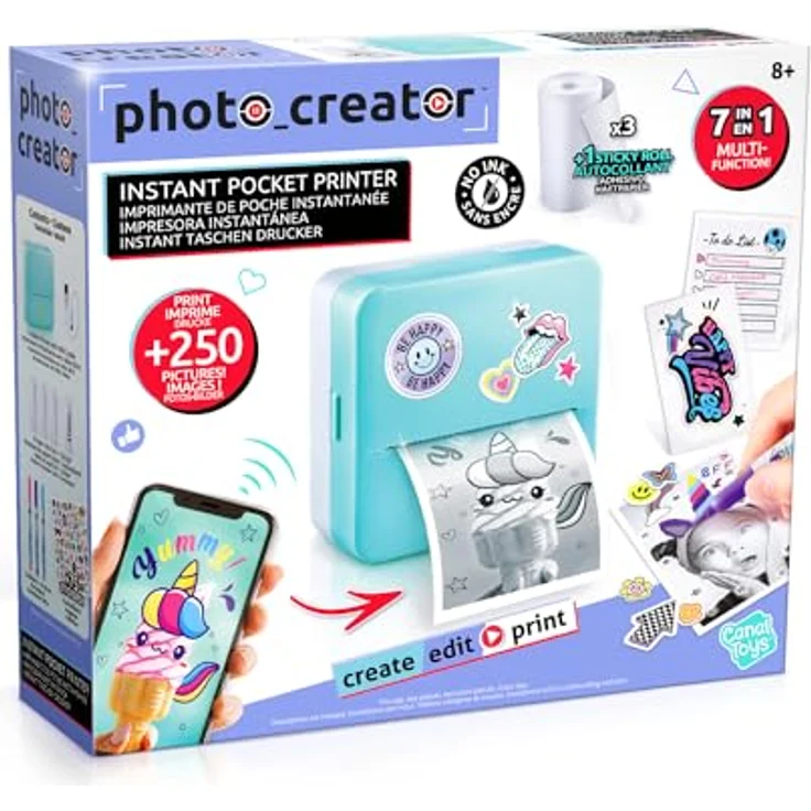 Canal Toys - Photo Creator CLK017 Taschen-Drucker Set für Smartphone mit Markern, Stickern und Thermopapier-Rollen für Instant-Druck, Blau – Bild 2