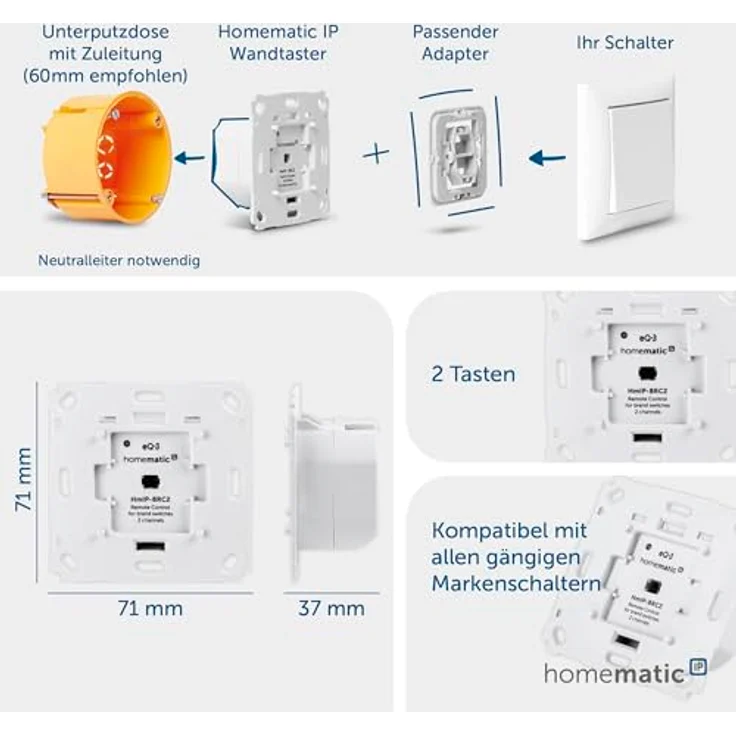 Homematic IP Wandtaster für Markenschalter – 2-fach (HmIP-BRC2) – Bild 3