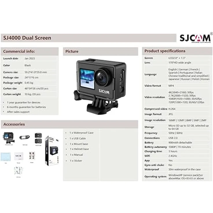 Sjcam SJ4000 Dual Screen, 4K Action Cam mit WLAN, wasserdicht bis 1m, Schwarz – Bild 7