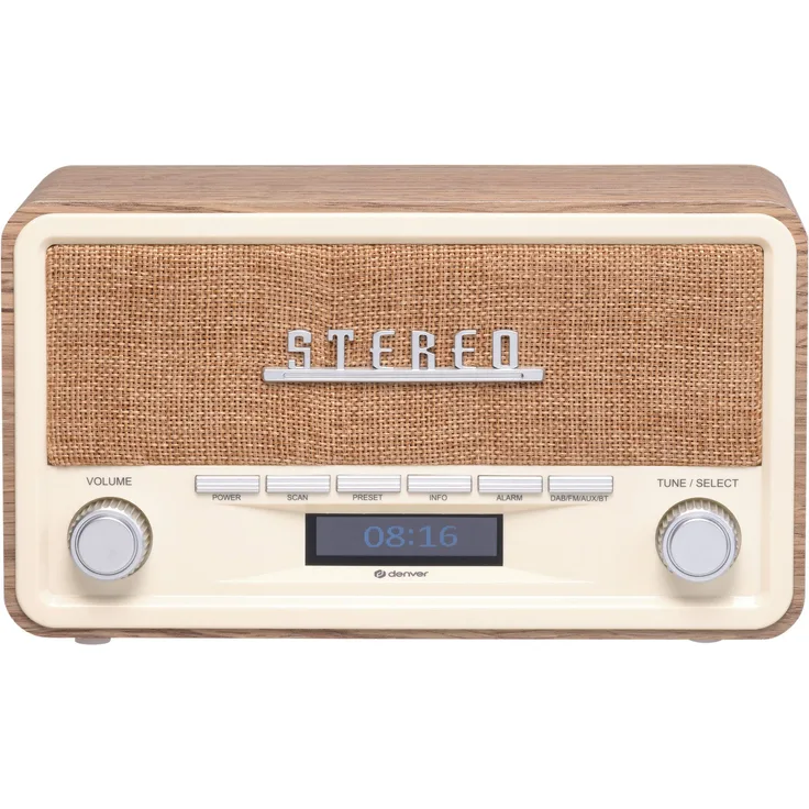 Denver DENVER DAB+/UKW-Radio DAB-18LW, Retrostyle Retro-Radio mit Bluetooth-Funktion, braun/weiß