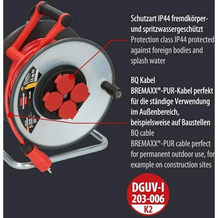 Brennenstuhl Professional SteelCore Kabeltrommel SC 3210 IP44, 33m H07BQ-F 3G2,5 Kabel, Stahlblech, Made in Germany – Bild 3