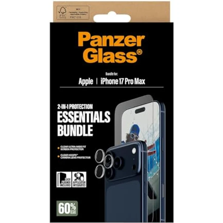 PanzerGlass 2-in-1 Essentials Set für iPhone 17 Pro Max, Transparente Smartphone Schutzfolie mit hohem Umweltschutz und wischfester antibakterieller Beschichtung – Bild 3
