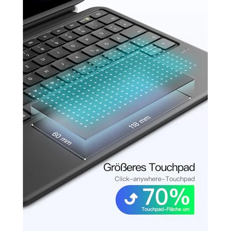 Inateck iPad Air 11 Zoll Hülle mit Tastatur, abnehmbar, 5,1" Touchpad, Stifthalter, kompatibel mit M4/M3/M2 (2026/2025/2024), Air 5/4, iPad Pro 11 – Bild 4