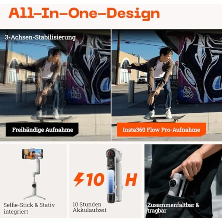 Insta360 Flow Pro - KI-gestützter Smartphone-Gimbal-Stabilisator mit 3-Achsen, Apple DockKit-Integration, Unbegrenztes 360°-Schwenk-Tracking, Stativ integriert, Zusammenklappbar & mobil – Bild 4