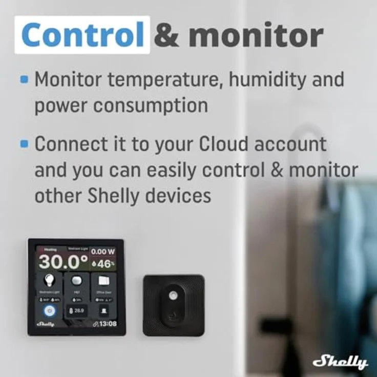 Shelly Wall Display Black + BLU H&T Black, 4-Zoll Smart Home Hub mit Temperatur- und Feuchtigkeitssensor, Schwarz – Bild 6