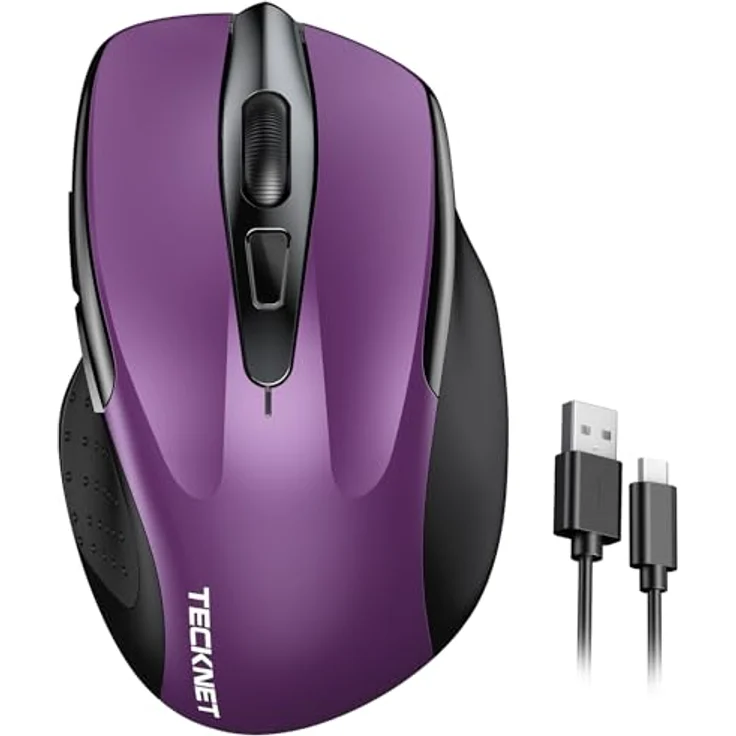 TECKNET Silent Kabellose Maus, Wiederaufladbare Funkmaus 4800 DPI mit 6 Tasten, lila – Bild 1