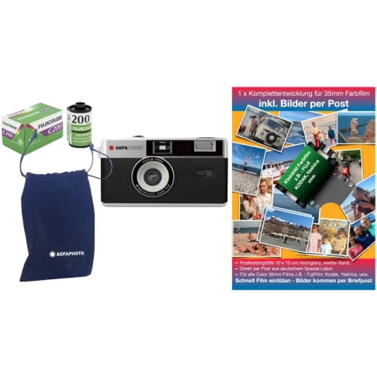 Agfa analoge 35mm Kleinbildfilm Foto Kamera schwarz + Farb Bilder Film + Batterie + KOMPLETTENTWICKLUNG Film + Bilder – Bild 1