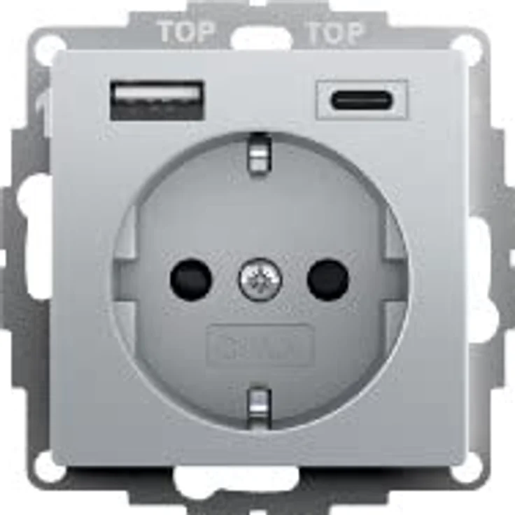Gira 245926 SchukoSteckdose USB-Anschluss Shutter Berührungsschutz 2-fach Typ A(max.2,4A) Typ C(max.3A) System 55 Alu UP Unterputz Schutzkontaktsteckdose Wandsteckdose Smartphone Tablet 32mm – Bild 1