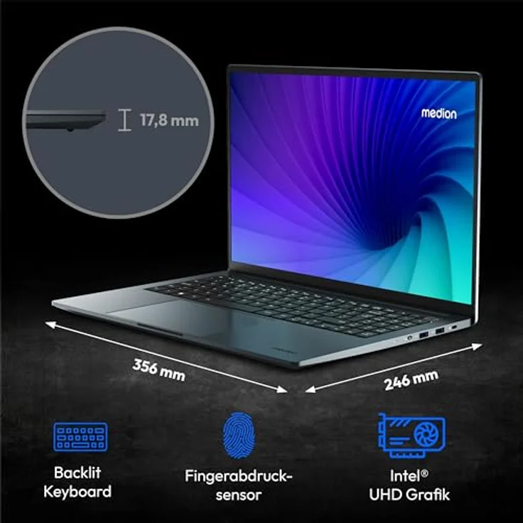 MEDION S10 MD62612 Laptop, 16 Zoll QHD+ 120Hz, Intel Core i5-13420H, 16GB RAM, 512GB SSD, 100% sRGB, FHD Webcam, WLAN, Win 11 – Bild 3