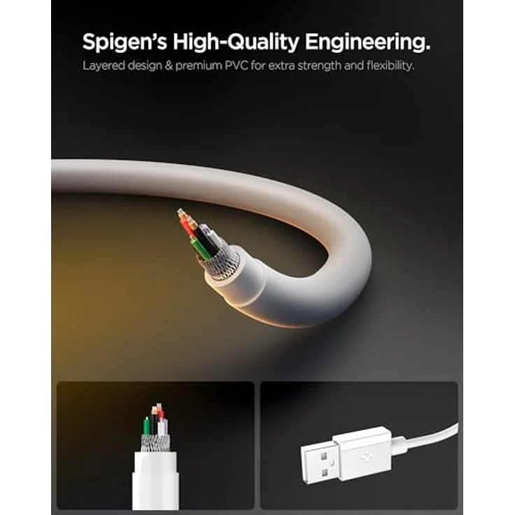 Spigen Essential 60W USB-Kabel, USB-A <-> USB-C, 2m, Weiß – Bild 5