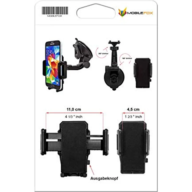 Mobilefox KFZ SET 360° Universal Handy Halterung Auto Halter für die Windschutzscheibe mit Ladekabel – Bild 8