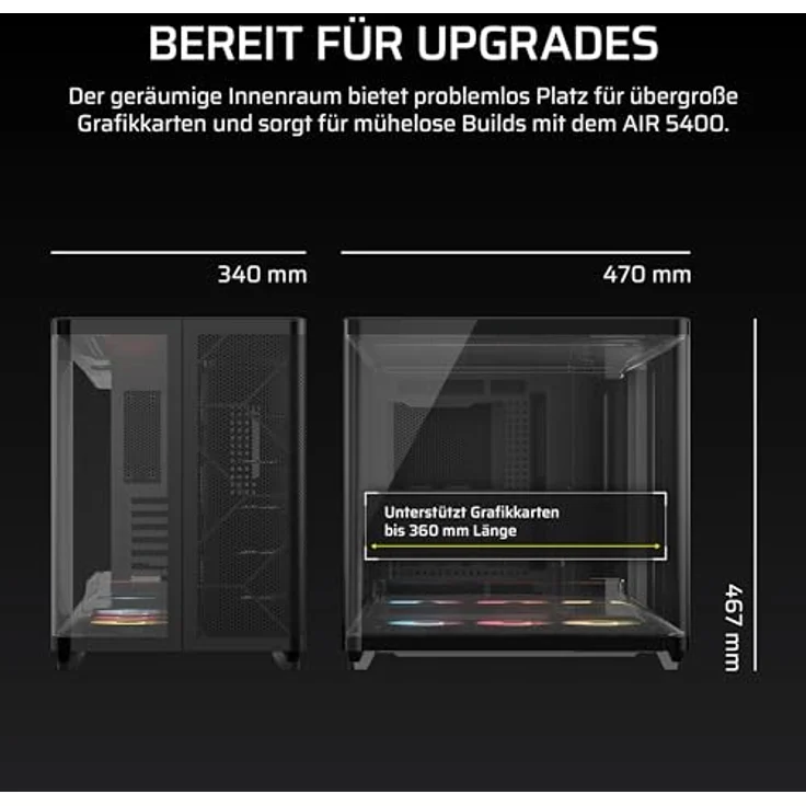 Corsair AIR 5400 RS-R ARGB PC-Gehäuse, Midi Tower mit Tempered Glass, 3x 120-mm-Lüfter und RGB, schwarz – Bild 12