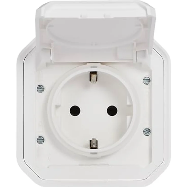 Legrand Plexo New Feuchtraum-Aufputz-Steckdose, Schuko-Standard, IP44, 16A, 250V, mit Klappdeckel und Berührungsschutz, Farbe: Weiß, 069770L – Bild 3