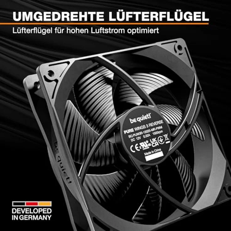be quiet! Pure Wings 3 120mm PWM Reverse Lüfter Triple Pack, 3 Lüfter mit invertierten Lüfterblättern, optimierter Rahmen, hohe Kühlleistung, geringe Geräuschentwicklung – Bild 3