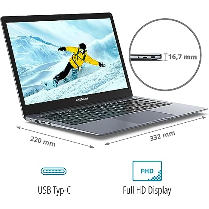 MEDION E14223 35,5 cm (14 Zoll) Full HD Laptop, Intel Celeron N4120, 4GB RAM, 128GB Flash-Speicher, Webcam, Windows 11 Home – Bild 3