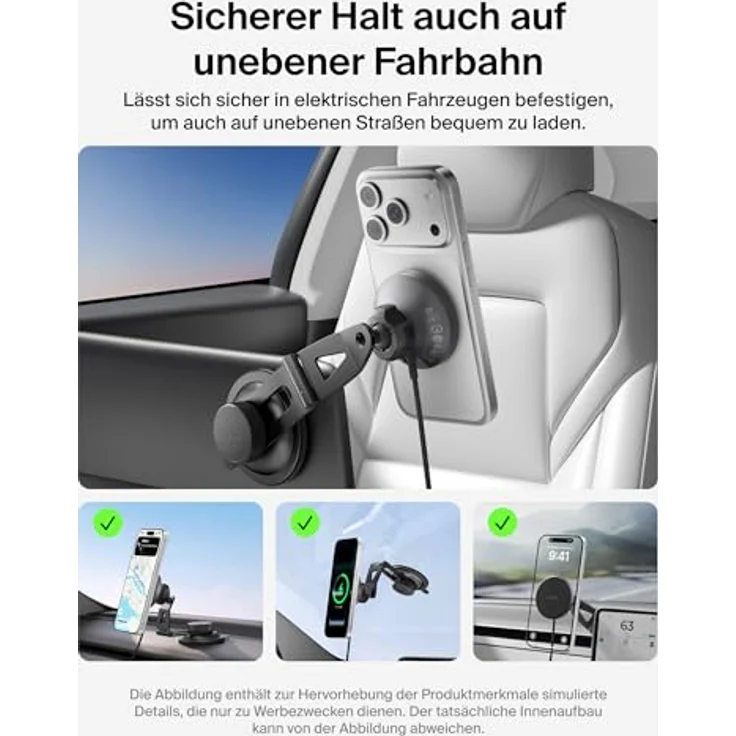 Belkin Magn.kabelloses Kfz-Ladegerät Qi2 WIC013hqBK mit Halterung, 15 W, Wireless Charger, Schwarz – Bild 5