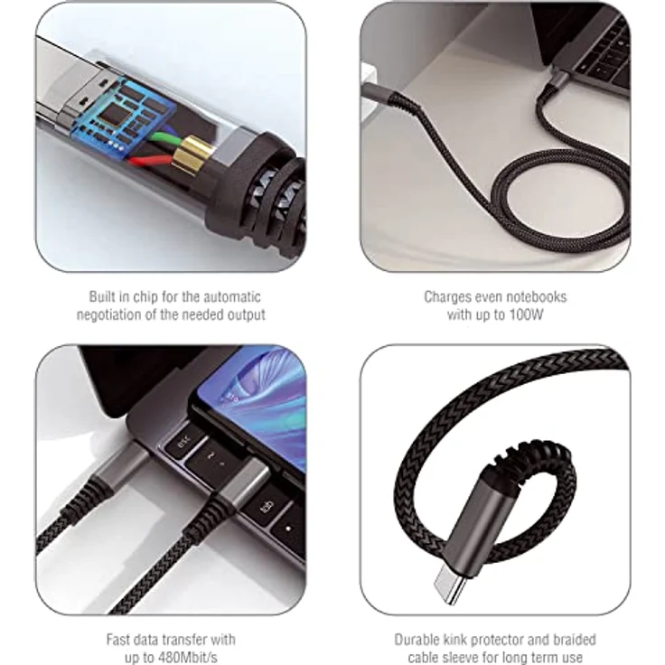 4smarts USB-C auf USB-C Kabel PremiumCord 100W 3m schwarz – Bild 2