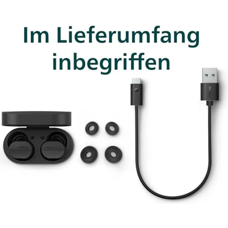 Philips TAT5000BK True Wireless In-Ohr-Bluetooth-Kopfhörer mit dynamischem Bass, 40 Std. Spielzeit, IPX5 wasserdicht, klare Anrufe - Schwarz – Bild 2