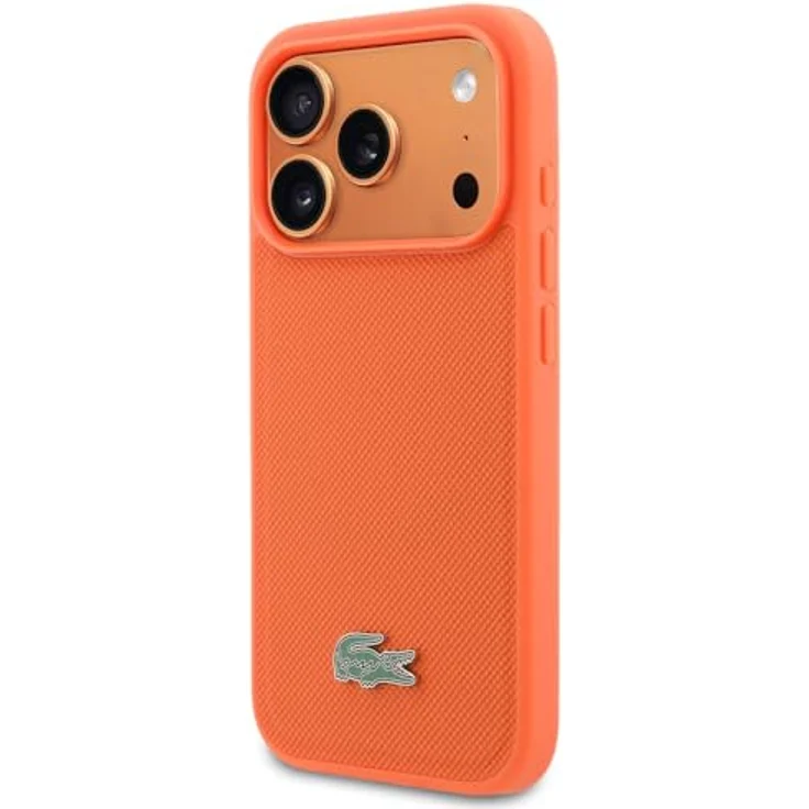 CG MOBILE Lacoste Petit Pique Lack Logo Hülle für iPhone 17 Pro, MagSafe-kompatibel, orange, aus Kunstleder/TPU/PC – Bild 2