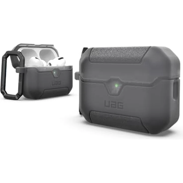 URBAN ARMOR GEAR Scout Case für Apple AirPods Pro 3, Wireless-Charging kompatibel, Sichtbare LED-Anzeige, Abnehmbarer Karabinerhaken, Smoke – Bild 1
