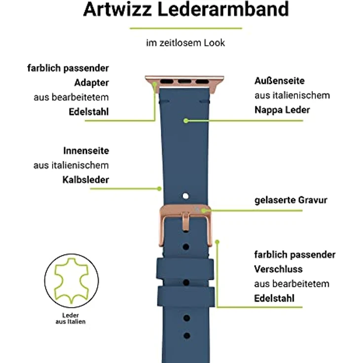 Artwizz WatchBand Leather Lederarmband für Apple Watch 38/40mm NordicBlue – Bild 2