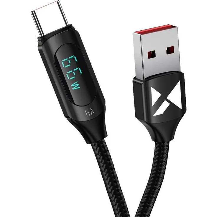 Wozinsky WUACC1 USB A Schnell Lade Kabel, USB Typ C, 66W Leistung, 1m Länge, Schwarz mit LED-Display und Datenübertragung