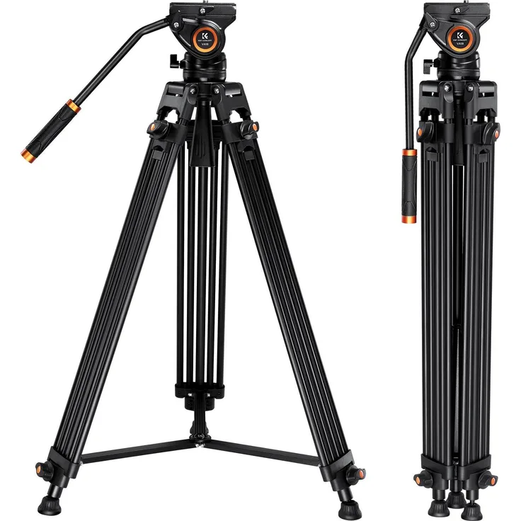 K&F Concept Video Tripod w/ Head (Metall), Flüssigkeits-Stativkopf mit 360° Schwenkbewegung, Schwarz