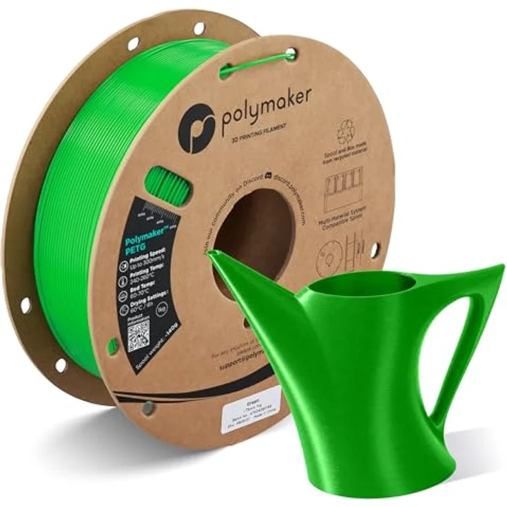 Polymaker PETG Grünes 3D-Drucker-Filament, 1,75 mm, 1 kg, hohe Festigkeit, schnelles Drucken bis zu 300 mm/s, hervorragende Schichthaftung – Bild 1