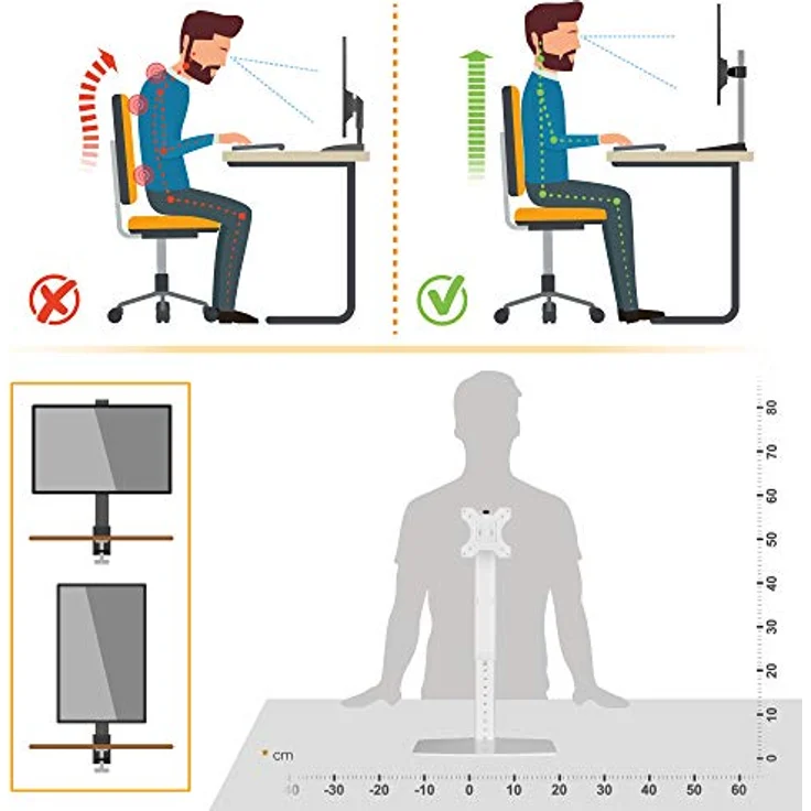 RICOO Monitor Halterung Arm für Computermonitore Monitorständer Schwenkbar Neigbar TS6811 Tischhalterung für 12-32 Zoll VESA 100x100 Monitorhalterung Bildschirmhalterung Bildschirm Stand – Bild 5