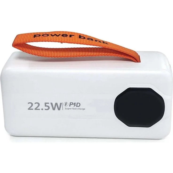 SiGN Powerbank 30000 mAh mit integrierten Kabeln, leistungsstark - Weiß