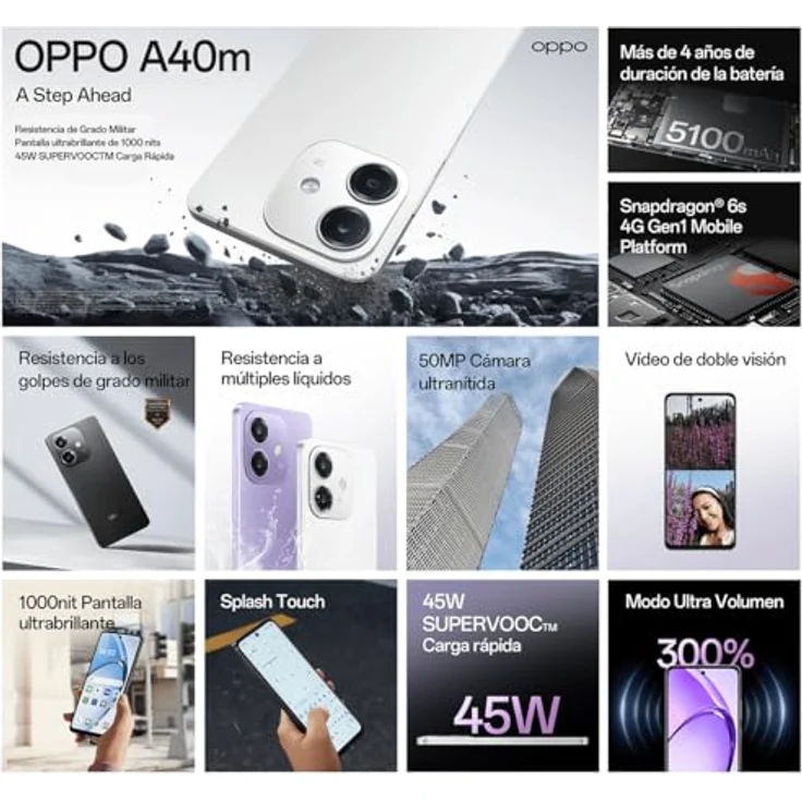 OPPO A40m 8/256GB white Smartphone mit 50 MP Rückkamera und Dual-SIM-Funktionalität – Bild 5