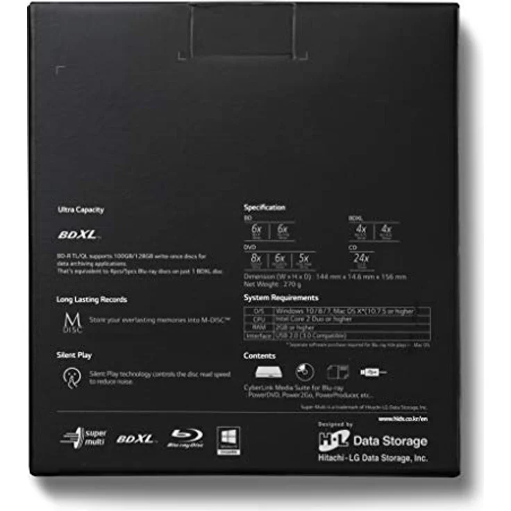 LG BP55EB40 Slim 6x6x6x BDRW 8Xdvd+Rw 6Xdvd+--R DL Blu-ray Brenner USB2.0 Rtl Black – Bild 7