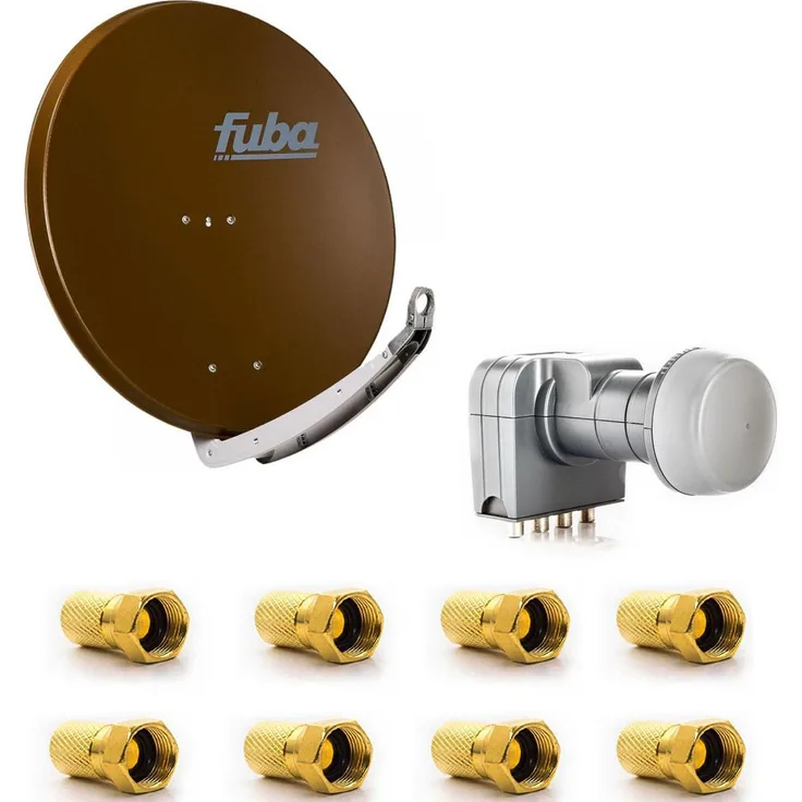 Fuba DAA 850 B Satellitenantenne, 85 cm Aluminium Braun, DEK 417 Quad LNB, 8x F-Stecker