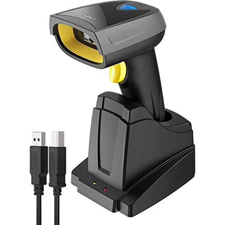Inateck 2D Barcode Scanner Bluetooth, Wireless QR Code Scanner mit Intelligenter Ladestation, 2D Imager mit 2000 mAh Akku, Bildschirm Scannen Unterstützt, Bcst-52 in Schwarz