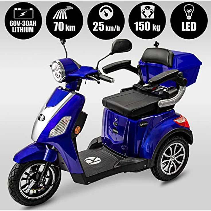 Rolektro E-Trike 25 V.3 Pro Dreirad Blau - 1000W Elektromobil - 70km Reichweite - herausnehmbarer Lithium Akku - Seniorenmobil mit Straßenzulassung – Bild 2