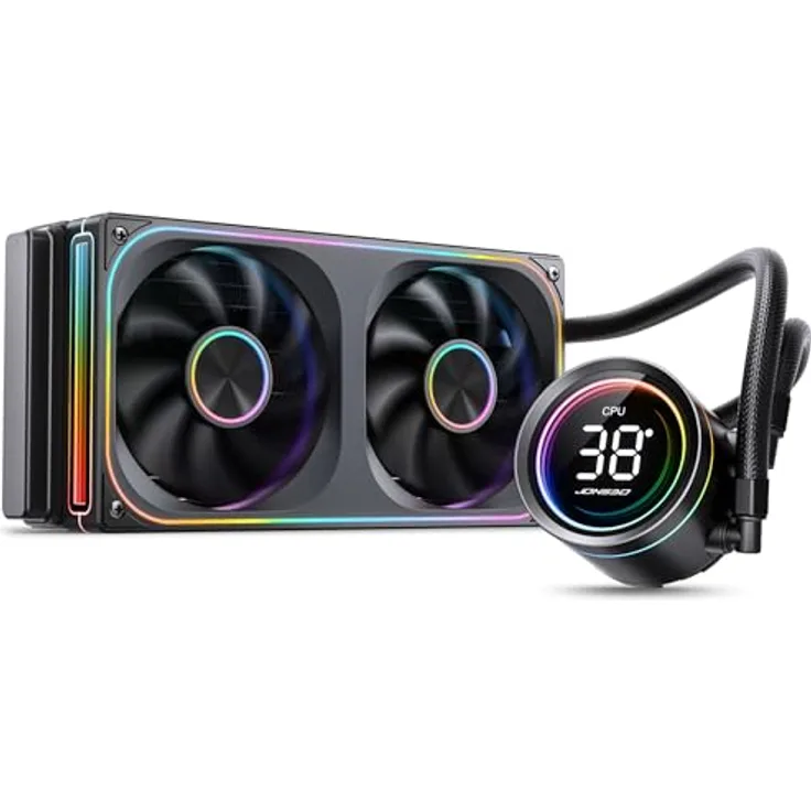 Jonsbo TH-240B, All-in-One-Wasserkühlung mit 240-mm-Aluminium-Radiator, RGB-Lüftern und LED-Display, Schwarz