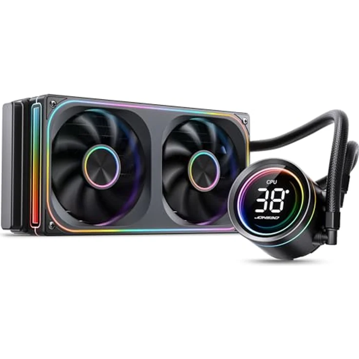 Jonsbo TH-240B, All-in-One-Wasserkühlung mit 240-mm-Aluminium-Radiator, RGB-Lüftern und LED-Display, Schwarz – Bild 1