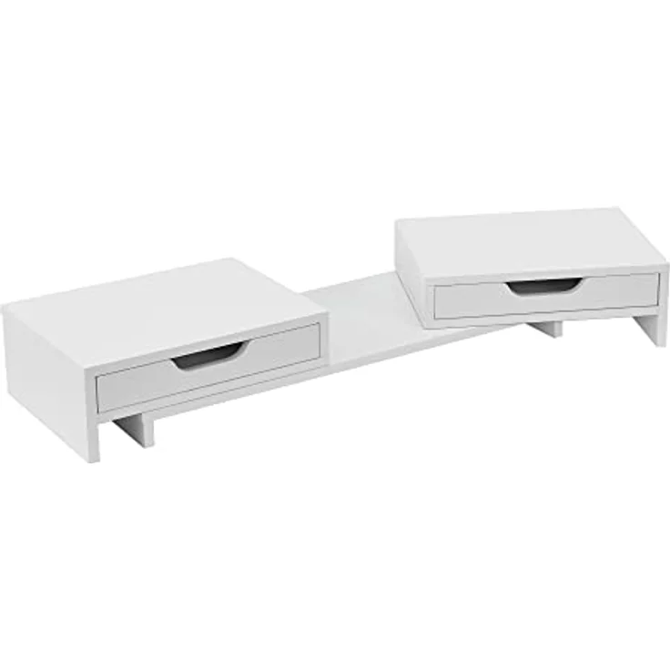 en.casa Marttila Monitorständer, Monitorerhöhung mit 2 Schubladen, 60x22x11cm, Weiß, ergonomische Bildschirmpositionierung, Platzsparend – Bild 5