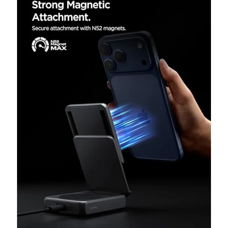 Spigen Essential EF302MOQ, 2-in-1 Magnetischer MagSafe Wireless Charger, 25 W Schnellladen, Schwarz – Bild 5