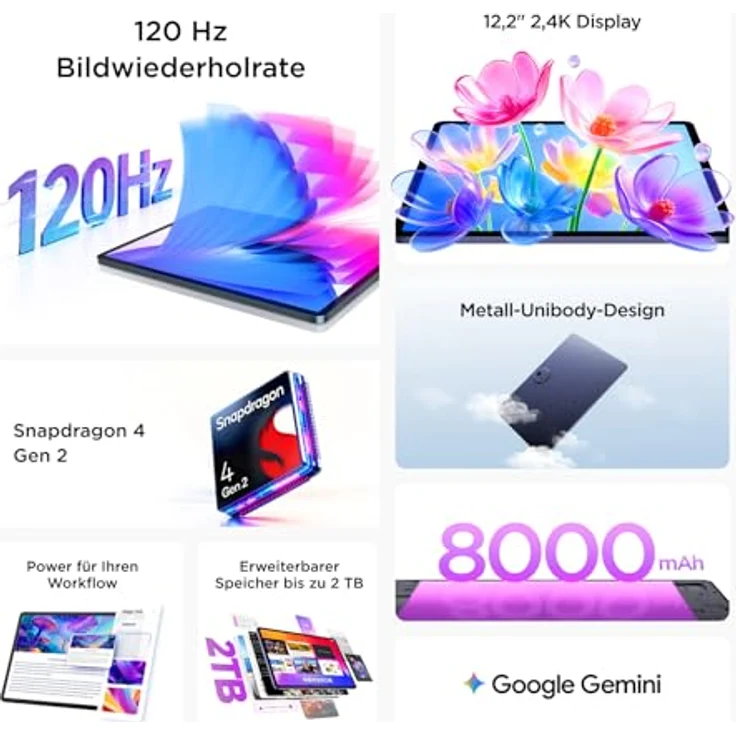 TCL TAB A1 Plus, 12,2 Zoll Tablet mit Snapdragon Prozessor, 128 GB Speicher, Blau – Bild 2