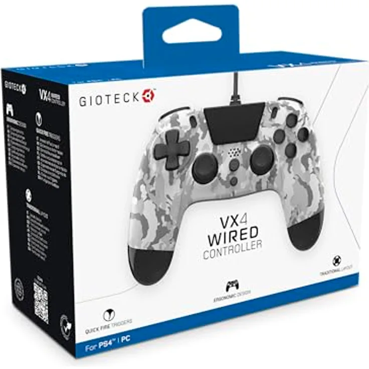 Gioteck VX-4 Wired Controller, Grey Camo (PS4)