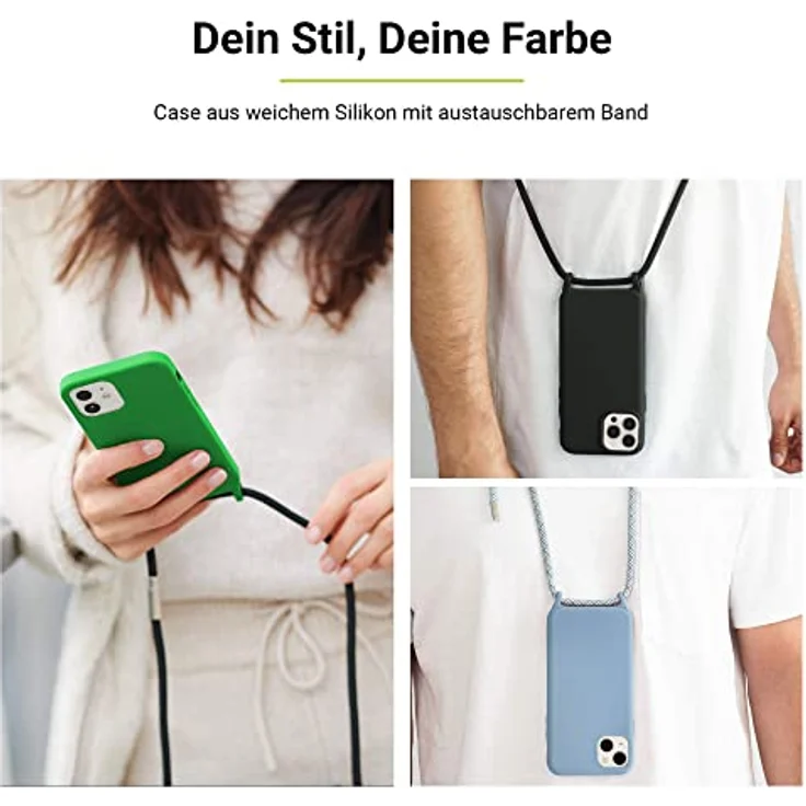 ARTWIZZ HangOn Case Silicone - Silikon Hülle als Handykette zum Umhängen mit Band Black, iPhone 14 – Bild 2