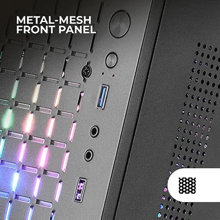 Mars Gaming MC-CORE, Ultrakompaktes MicroATX Gaming-Gehäuse, Metall-Mesh Frontdesign, 2x FRGB 120mm Lüfter, Vollfenster, USB 3.0, Schwarz – Bild 2