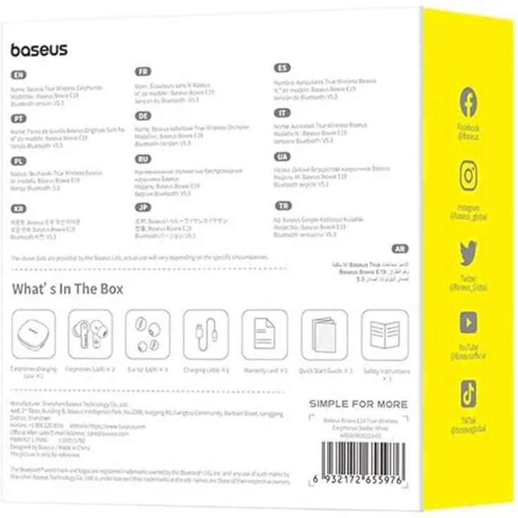 Baseus Bowie E19 TWS Kabellose In-Ear-Kopfhörer - Weiß, Bluetooth 5.3, IPX5-Wasserbeständigkeit, 33 Stunden Akkulaufzeit – Bild 9